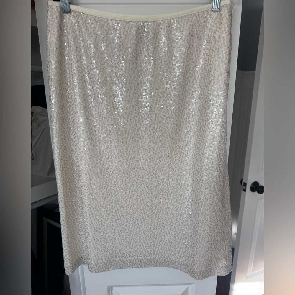Chico's Sparkling Eggshell Sequined Pencil Skirt